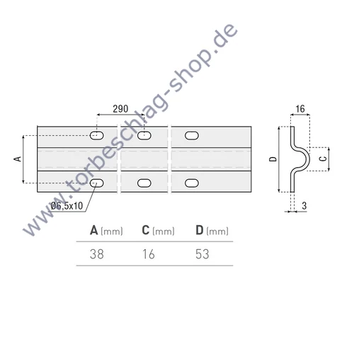 Schiebetor Laufschiene aus Edelstahl V2A, zum Anschrauben, U Ø16mm Profil, 3 Meter