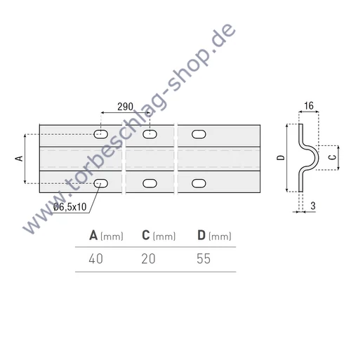 Schiebetor Laufschiene aus Edelstahl V2A, zum Anschrauben, U Ø20mm Profil, 3 Meter