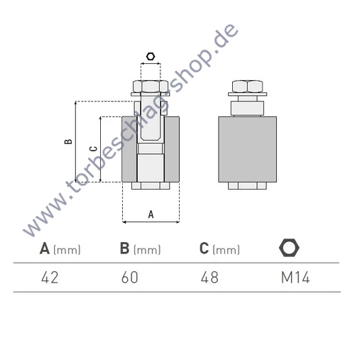 Führungsrolle für Schiebetor, mit Distanzscheibe, Ø42mm, M14