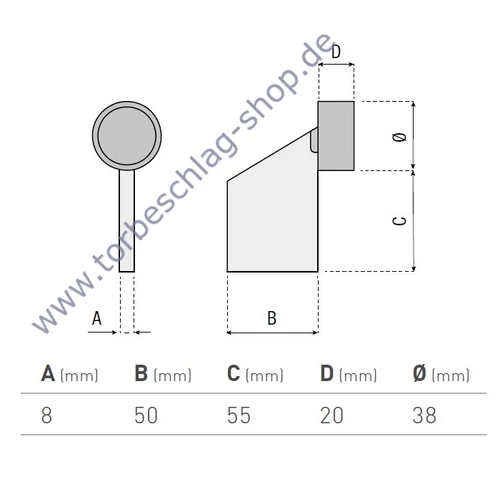 Toranschlag zum Anschweißen, mit Anschlagpuffer aus Kunststoff, Höhe 93mm