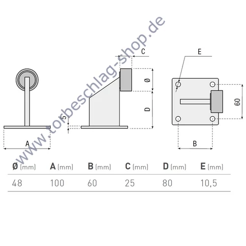Toranschlag zum Anschrauben, mit Anschlagpuffer aus Kunststoff, Höhe 128mm