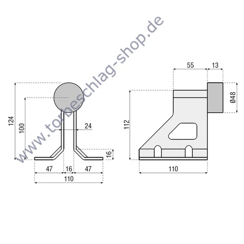 Toranschlag zum Anschrauben, mit Anschlagpuffer aus Kunststoff, Höhe 124mm