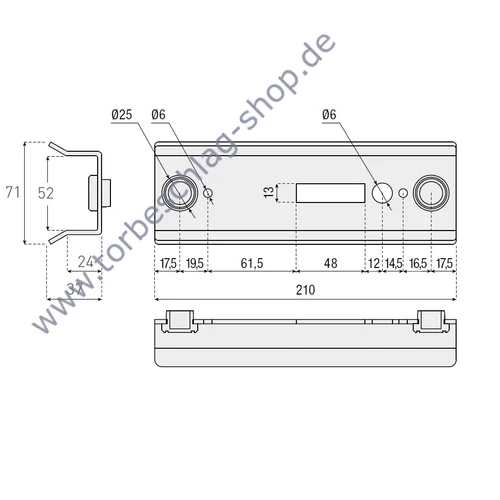 Schiebetor-Schliesskasten aus Rohstahl, für Hakenschloss Art. Nr. 265.2 und 266.2, für Torrahmenstärke 50mm, mit Anschlagpuffer aus Kunststoff
