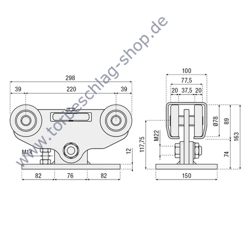 Schiebetorset freitragend, 6 Meter / 510 KG, Laufschiene roh