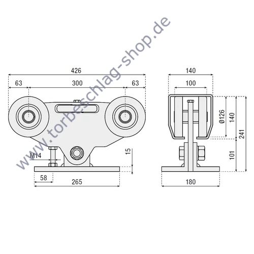 Schiebetorset freitragend, 6 Meter / 1120 KG, Laufschiene roh