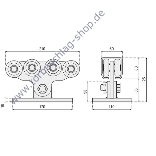 Schiebetorset freitragend, 4 Meter / 495 KG, Laufschiene roh