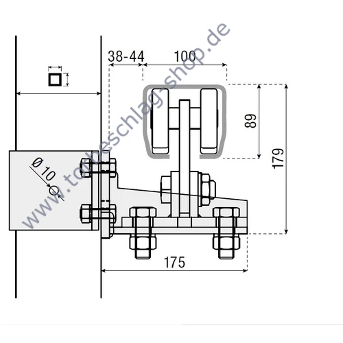 Vierkantpfosten-Konsole 102x102mm, für Laufrollenböcke Serie L