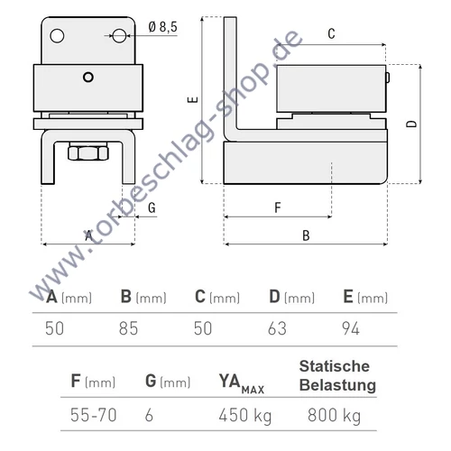 Scharnier Schwerlast, Torband unten, kugelgelagert, Torangel verstellbar, 55-70mm, mit Schmiernippel, Anschraubplatte 50mm (456.2)