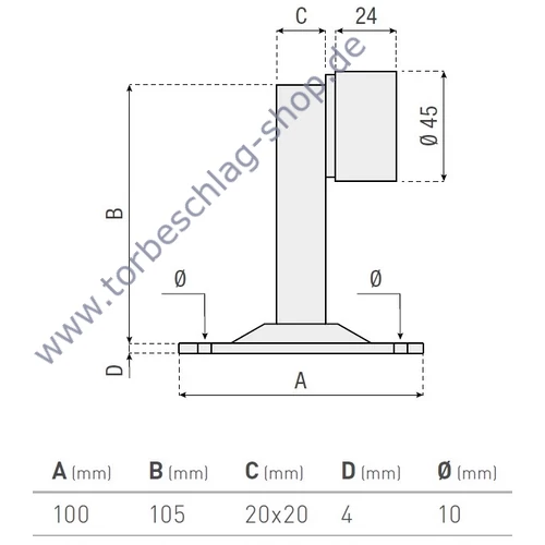 Toranschlag zum Anschrauben, mit Anschlagpuffer aus Kunststoff, umbaubar, unterschiedliche Anwendungen, Höhe 105mm