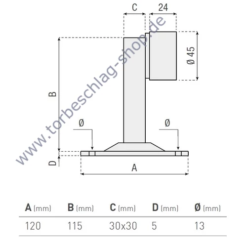 Toranschlag zum Anschrauben, mit Anschlagpuffer aus Kunststoff, umbaubar, unterschiedliche Anwendungen, Höhe 115mm