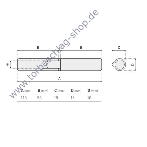 Torangel, Scharniere zum Anschweissen, Flügeltorbeschlag, Höhe 118mm, Durchmesser Ø16mm