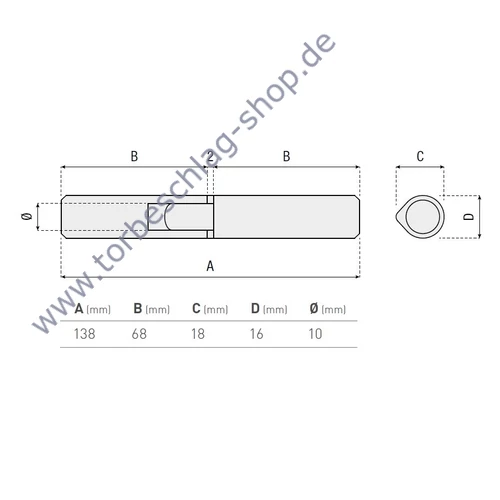Torangel, Scharniere zum Anschweissen, Flügeltorbeschlag, Höhe 138mm, Durchmesser Ø16mm