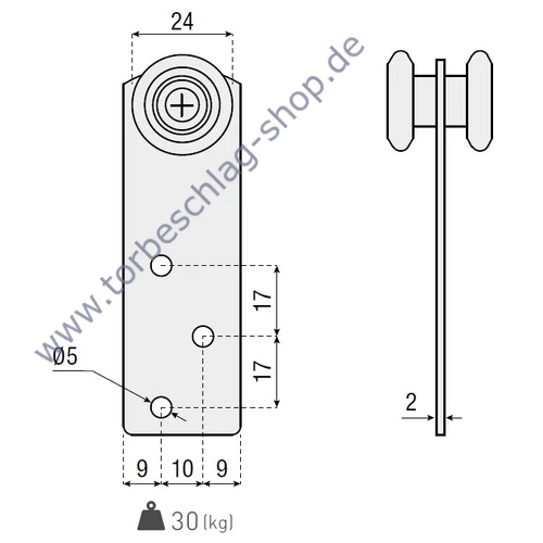 Scheunentor Rollenlaufwerk mit 2 Rollen, Ø24mm, kugelgelagert, Traglast 30 kg
