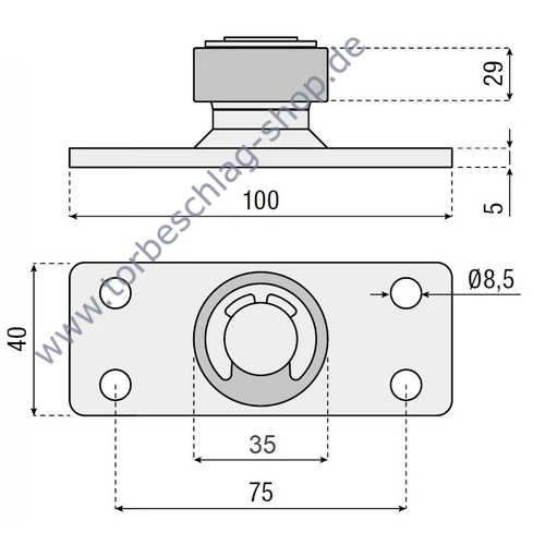 Führungsrolle unten zum Anschrauben, Ø35mm