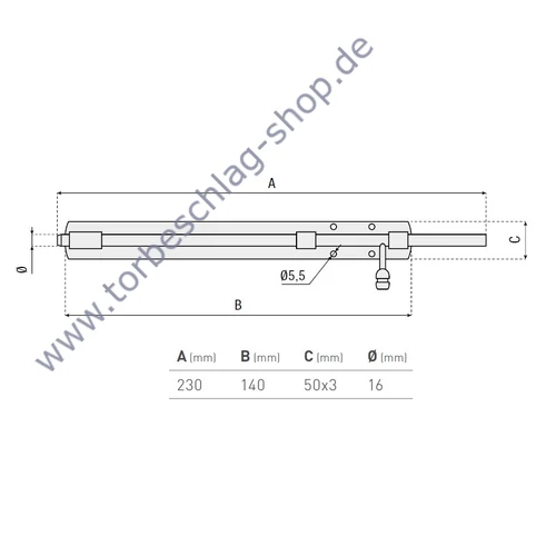 Torriegel verzinkt, Flügeltorbeschlag, zum Anschrauben, Länge 230mm, Durchmesser Ø16mm