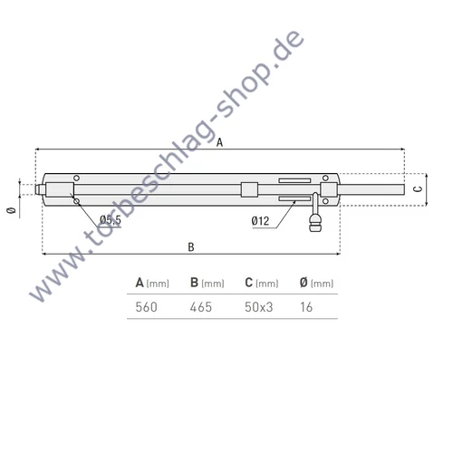 Torriegel verzinkt, Flügeltorbeschlag, zum Anschrauben, abschließbar mit Vorhängeschloss, Länge 560mm, Durchmesser Ø16mm