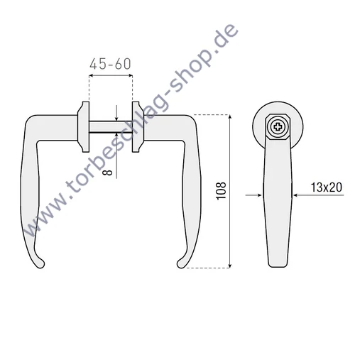 Drückergarnitur mit Rosette, Zinkdruckguss, schwarz lackiert und poliert, Drückerlänge 108mm, für Torrahmenstärke 45-60mm