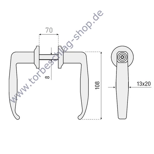Drückergarnitur mit Rosette, Zinkdruckguss, schwarz lackiert und poliert, Drückerlänge 108mm, für Torrahmenstärke 70mm