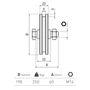 Schiebetorrolle Ø198mm, mit vierkant Profil 8mm, kugelgelagert, M14, Traglast 250 kg