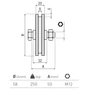 Schiebetorrolle Ø58mm, mit vierkant Profil 8mm, kugelgelagert, M12, Traglast 250 kg