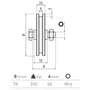 Schiebetorrolle Ø78mm, mit vierkant Profil 8mm, kugelgelagert, M14, Traglast 250 kg