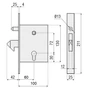 Bild 2/2 - Edelstahl Schiebetorschloss, Hakenschloss für Torrahmenstärke 50mm, mit Schliessblech und Doppel-Profilzylinder aus Messing, mit je 3 Schlüsseln, Entfernung: 72mm