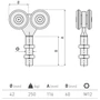 Bild 2/2 - Scheunentor Rollenlaufwerk mit 4 Rollen, Ø42mm, kugelgelagert, M12, Traglast 250 kg